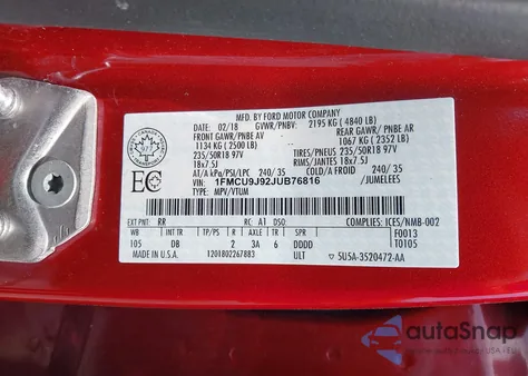 2018 Ford Escape Titanium from USA, damaged, VIN 1FMCU9J92JUB76816